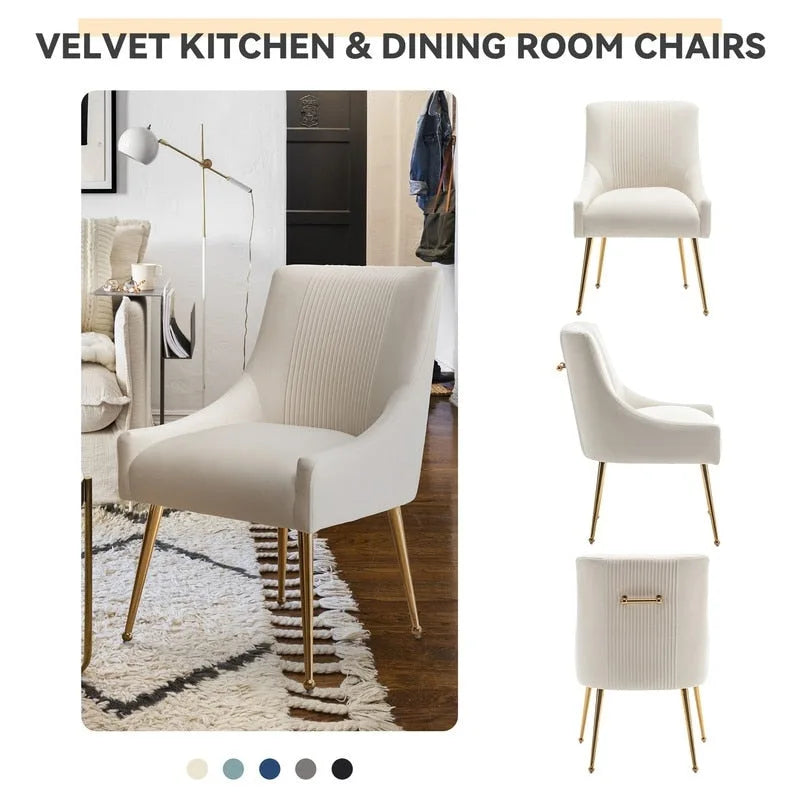 Chaises de salle à manger/de coiffeuse en velours froissé bouclé de luxe moderne (lot de 4) — Avec poignées arrière