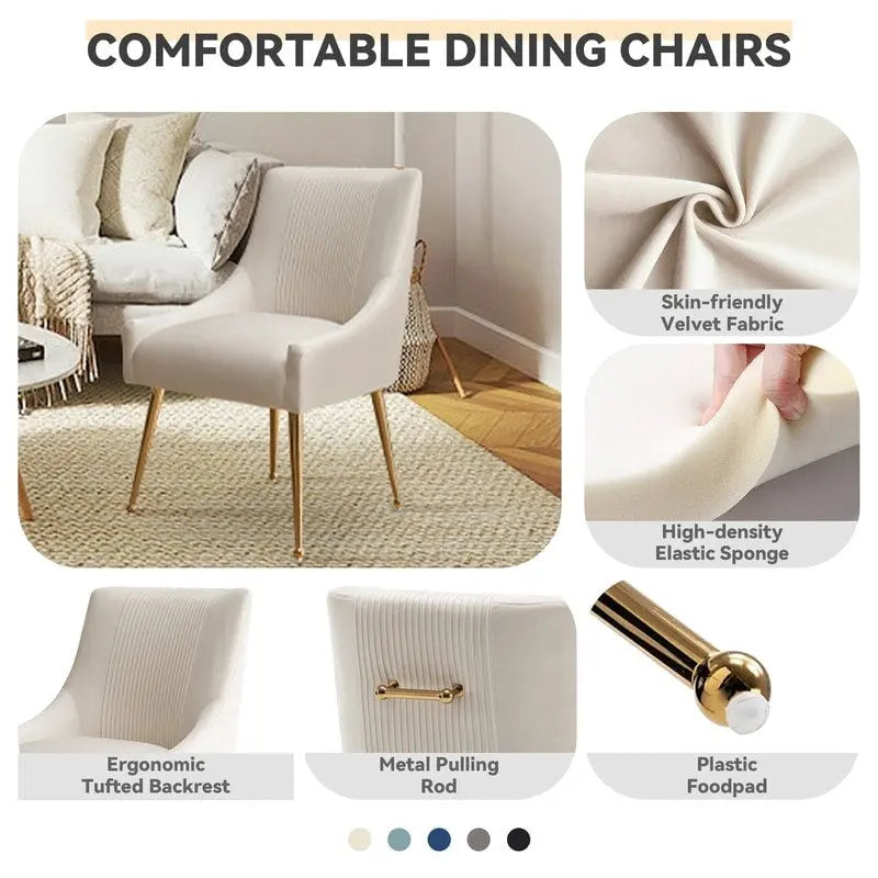 Chaises de salle à manger/de coiffeuse en velours froissé bouclé de luxe moderne (lot de 4) — Avec poignées arrière