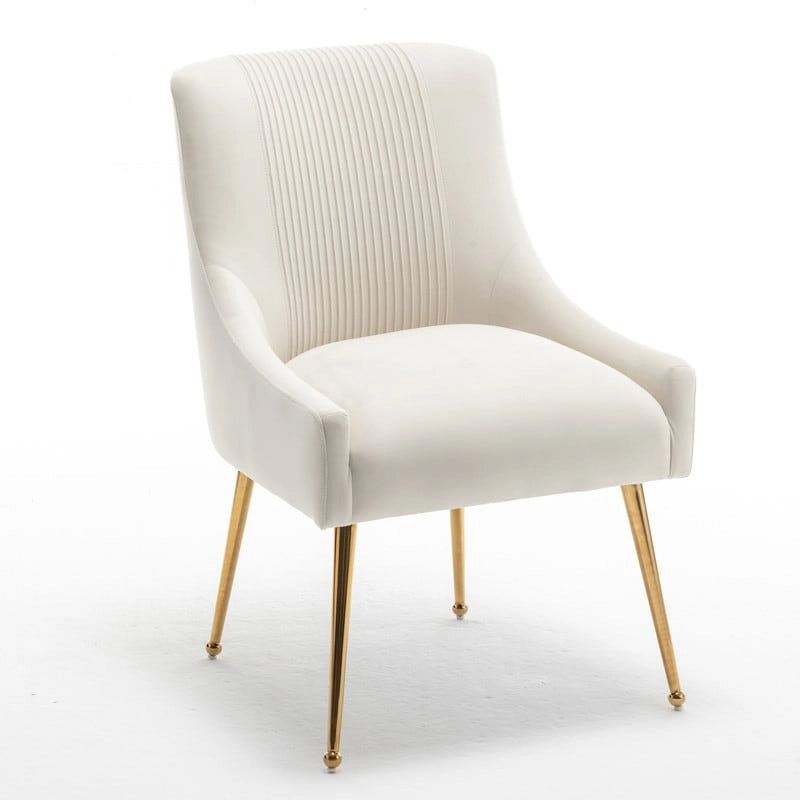 Chaises de salle à manger/de coiffeuse en velours froissé bouclé de luxe moderne (lot de 4) — Avec poignées arrière
