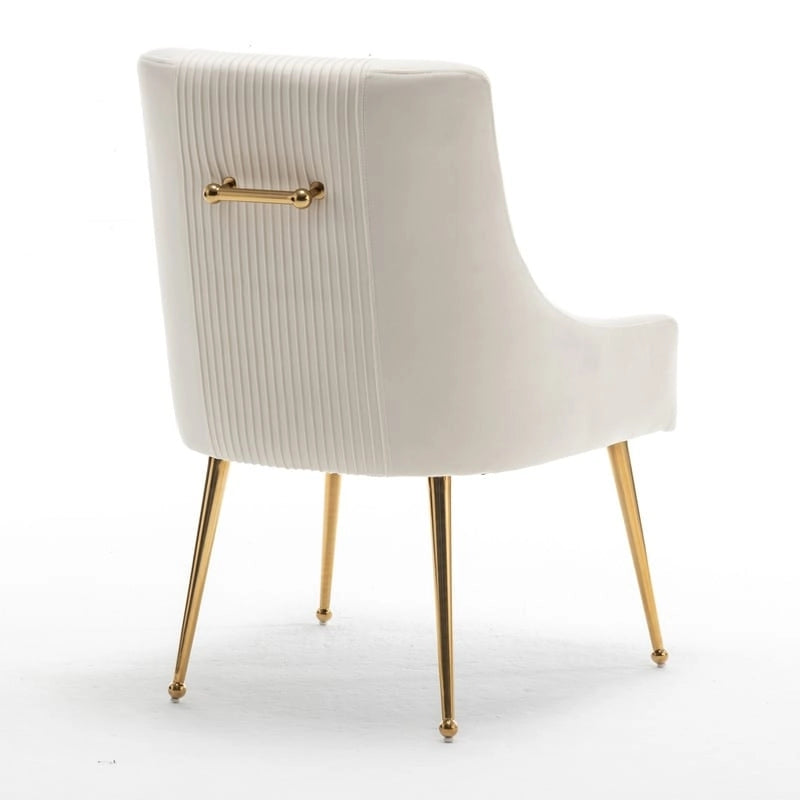 Chaises de salle à manger/de coiffeuse en velours froissé bouclé de luxe moderne (lot de 4) — Avec poignées arrière