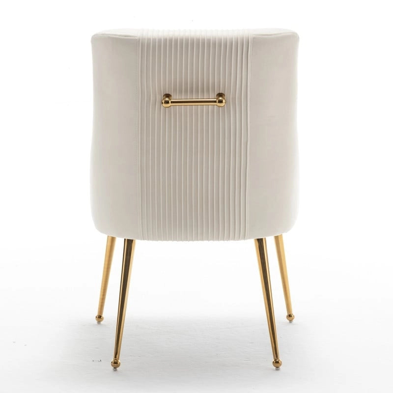 Chaises de salle à manger/de coiffeuse en velours froissé bouclé de luxe moderne (lot de 4) — Avec poignées arrière