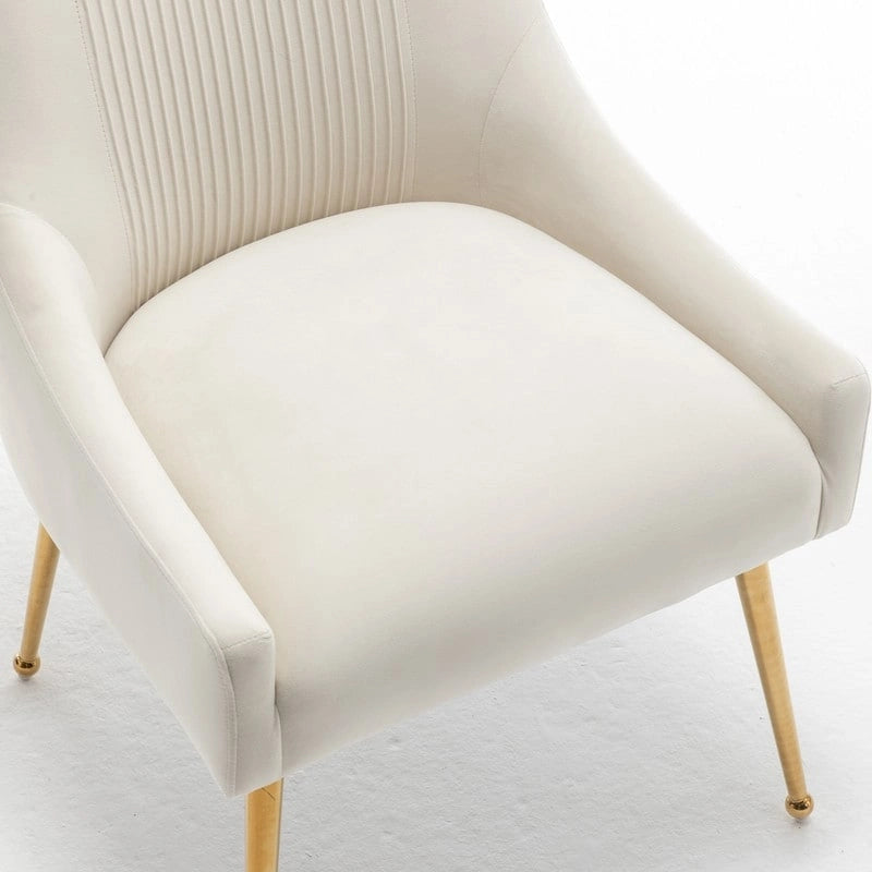 Chaises de salle à manger/de coiffeuse en velours froissé bouclé de luxe moderne (lot de 4) — Avec poignées arrière