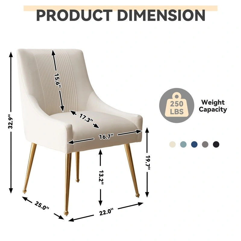 Chaises de salle à manger/de coiffeuse en velours froissé bouclé de luxe moderne (lot de 4) — Avec poignées arrière