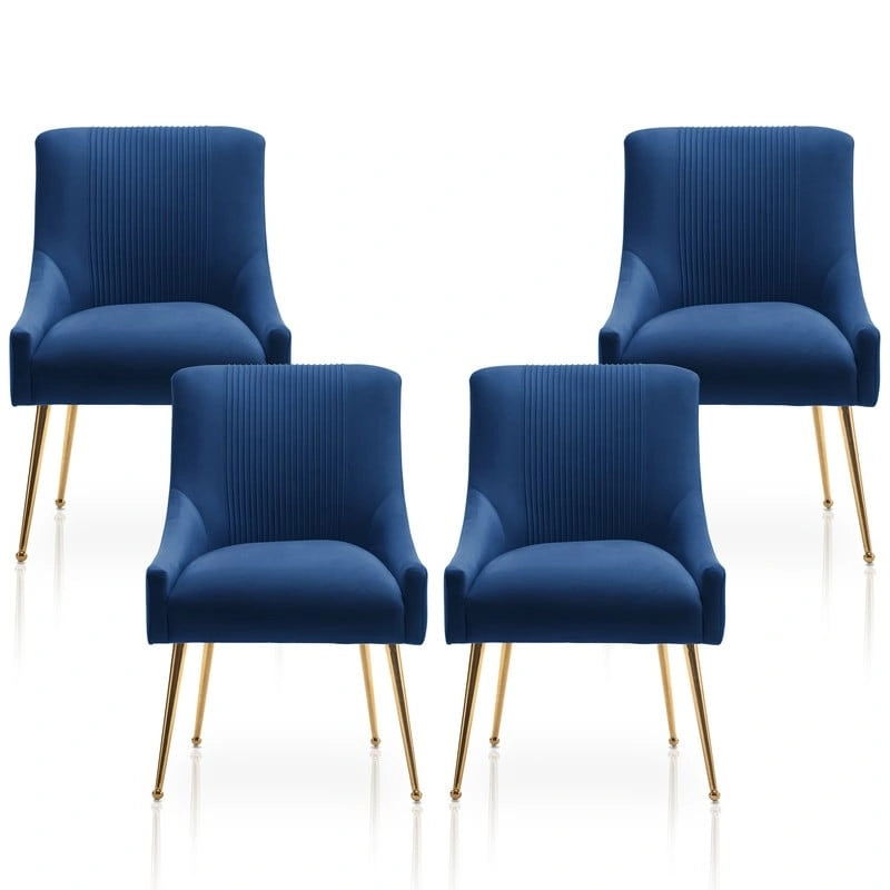 Chaises de salle à manger/de coiffeuse en velours froissé bouclé de luxe moderne (lot de 4) — Avec poignées arrière