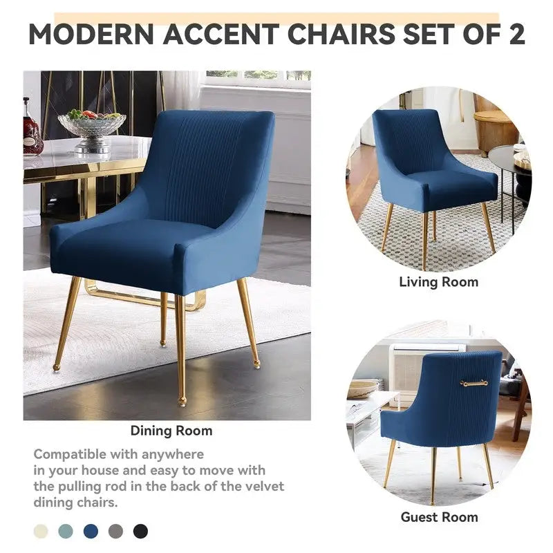 Chaises de salle à manger/de coiffeuse en velours froissé bouclé de luxe moderne (lot de 4) — Avec poignées arrière