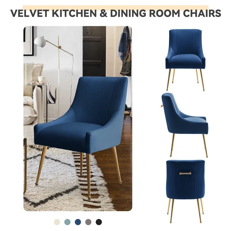 Chaises de salle à manger/de coiffeuse en velours froissé bouclé de luxe moderne (lot de 4) — Avec poignées arrière