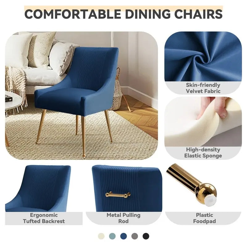 Chaises de salle à manger/de coiffeuse en velours froissé bouclé de luxe moderne (lot de 4) — Avec poignées arrière