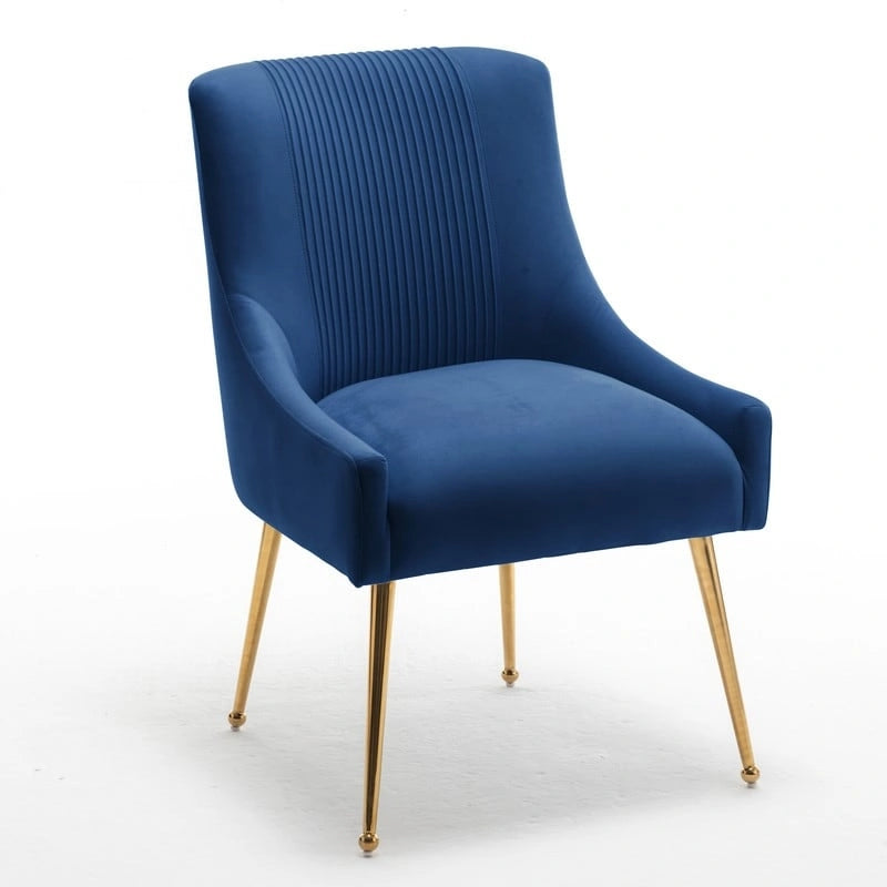Chaises de salle à manger/de coiffeuse en velours froissé bouclé de luxe moderne (lot de 4) — Avec poignées arrière
