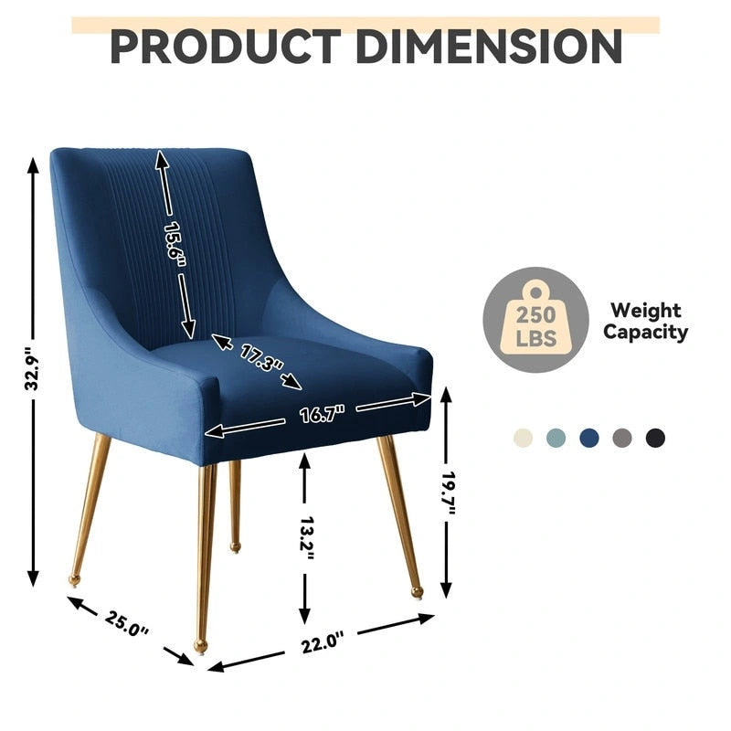 Chaises de salle à manger/de coiffeuse en velours froissé bouclé de luxe moderne (lot de 4) — Avec poignées arrière