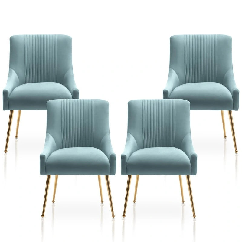 Chaises de salle à manger/de coiffeuse en velours froissé bouclé de luxe moderne (lot de 4) — Avec poignées arrière