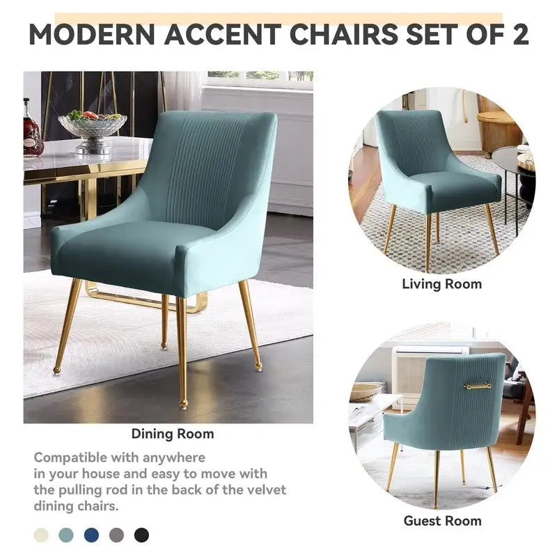 Chaises de salle à manger/de coiffeuse en velours froissé bouclé de luxe moderne (lot de 4) — Avec poignées arrière