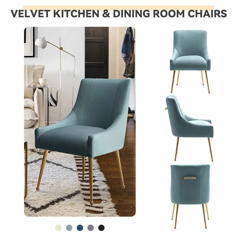 Chaises de salle à manger/de coiffeuse en velours froissé bouclé de luxe moderne (lot de 4) — Avec poignées arrière