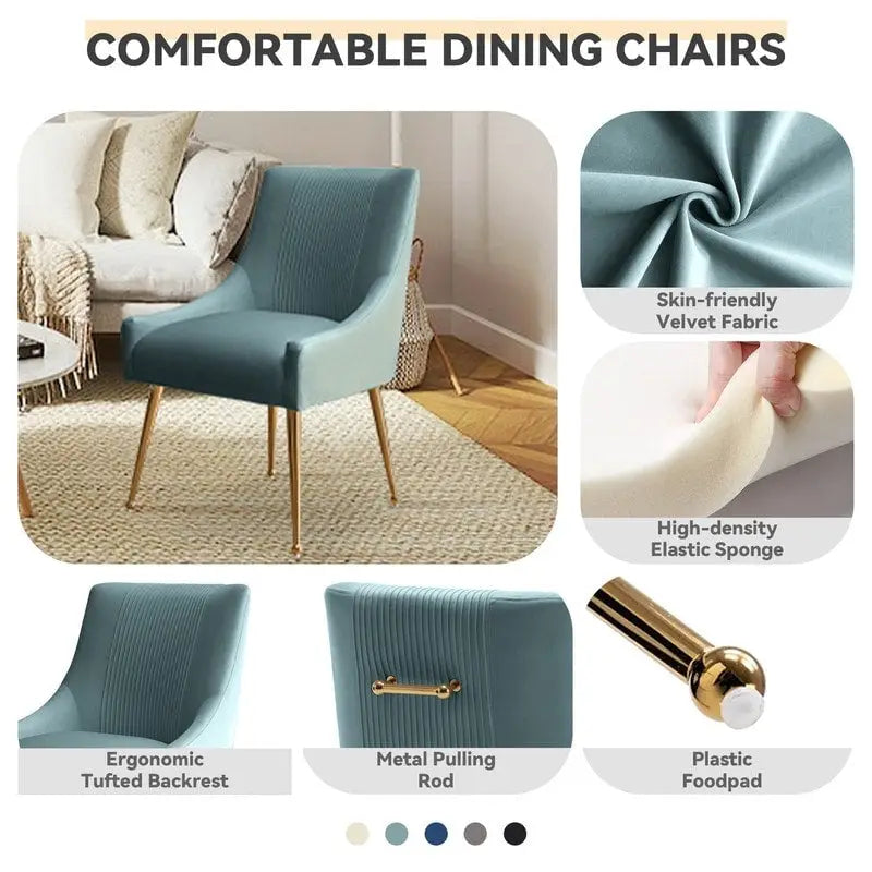 Chaises de salle à manger/de coiffeuse en velours froissé bouclé de luxe moderne (lot de 4) — Avec poignées arrière