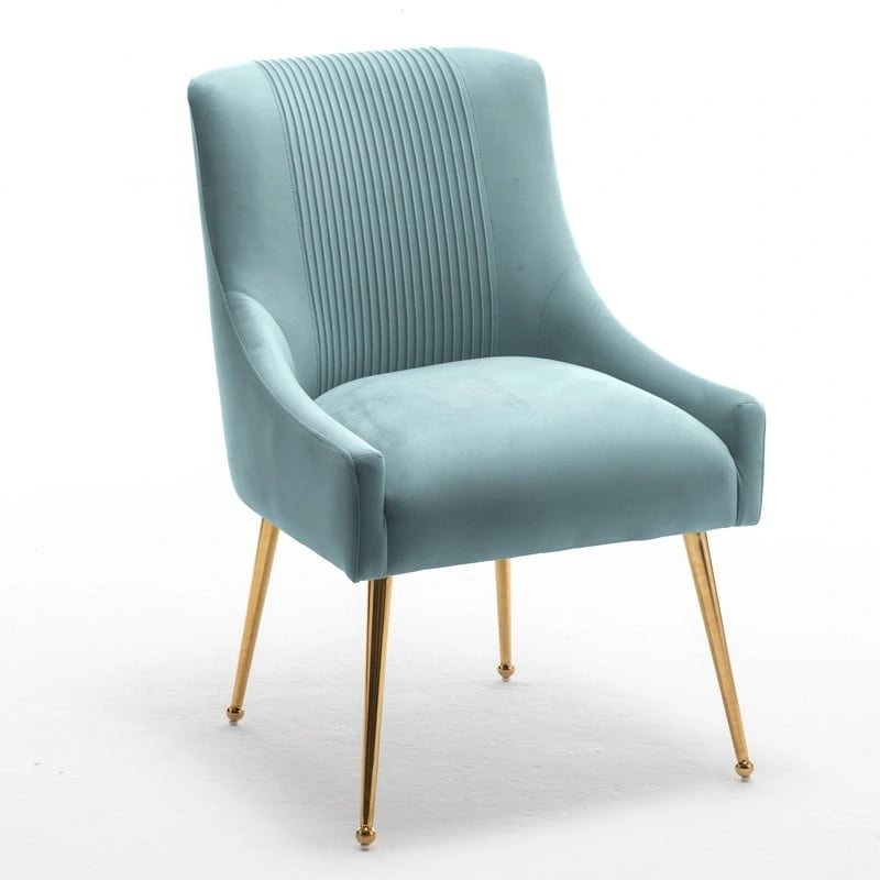 Chaises de salle à manger/de coiffeuse en velours froissé bouclé de luxe moderne (lot de 4) — Avec poignées arrière