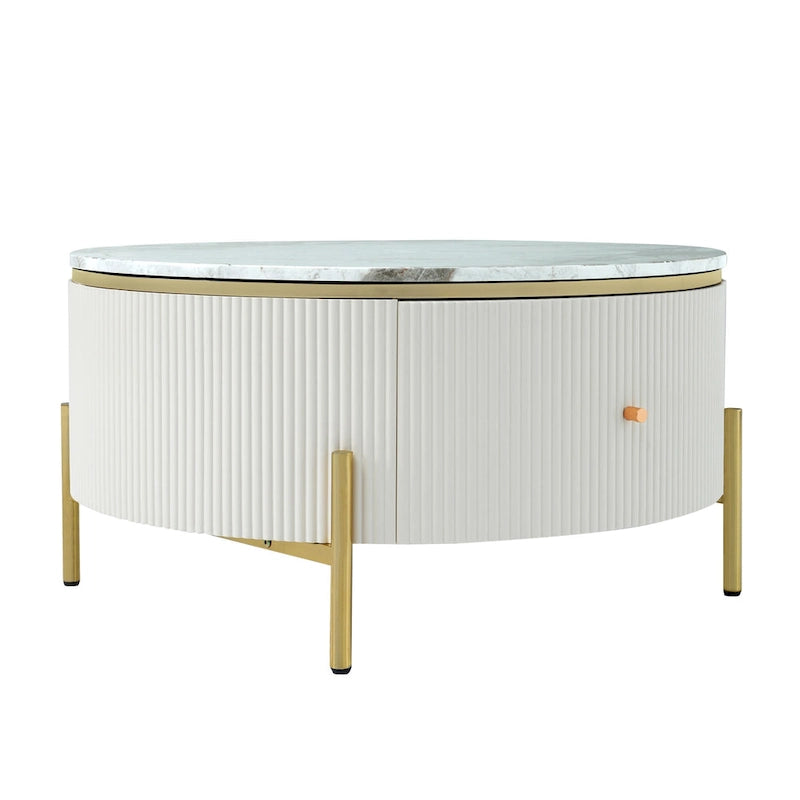 Table basse ronde moderne avec 2 grands tiroirs de rangement
