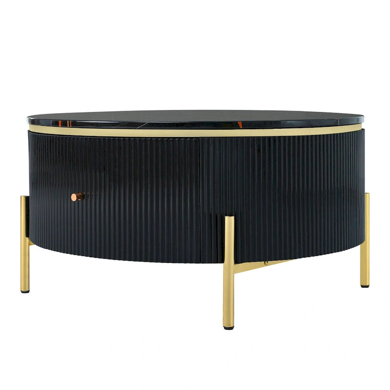 Table basse ronde moderne avec 2 grands tiroirs de rangement