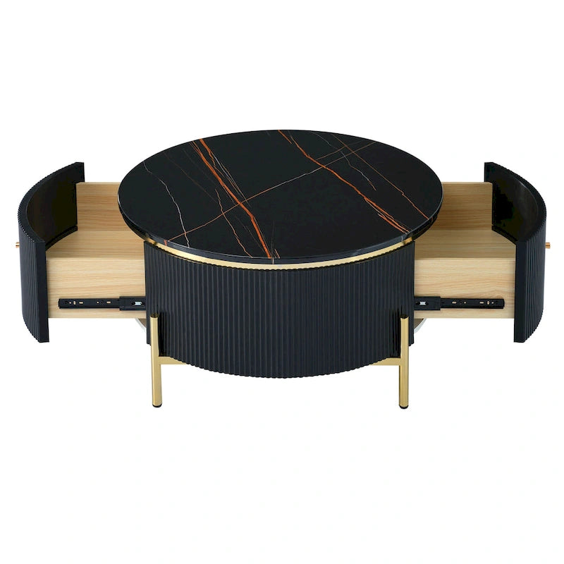 Table basse ronde moderne avec 2 grands tiroirs de rangement
