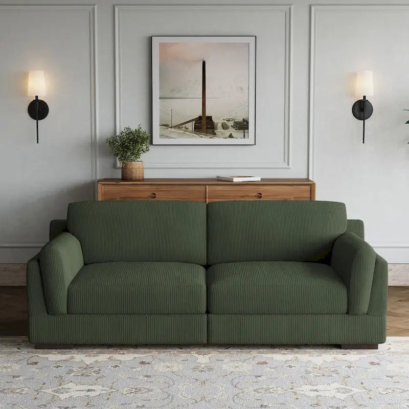 Canapé causeuse moderne en velours côtelé de 228 cm à assise profonde