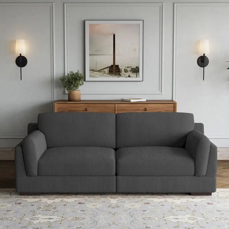 Canapé causeuse moderne en velours côtelé de 228 cm à assise profonde