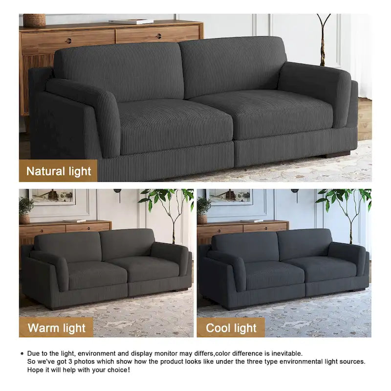 Canapé causeuse moderne en velours côtelé de 228 cm à assise profonde
