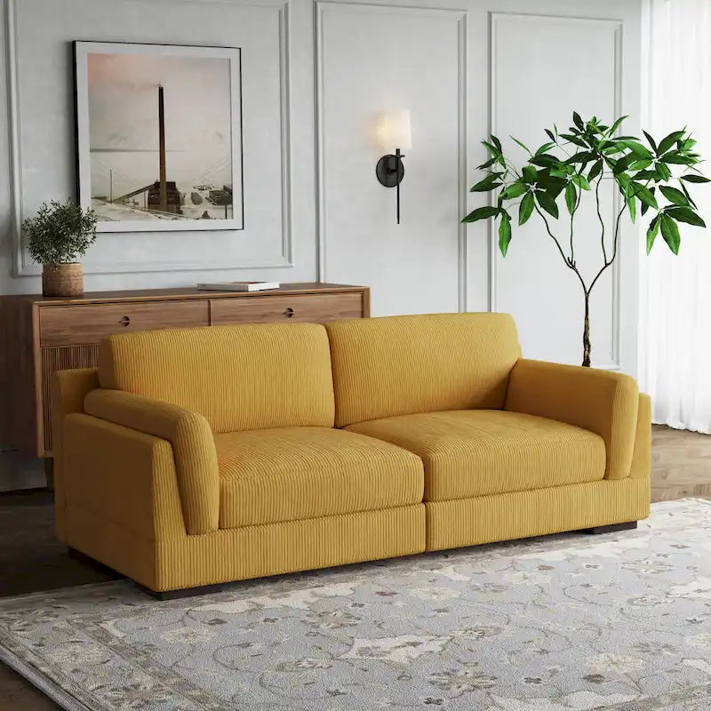 Canapé causeuse moderne en velours côtelé de 228 cm à assise profonde