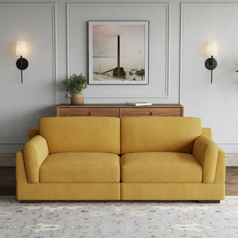 Canapé causeuse moderne en velours côtelé de 228 cm à assise profonde