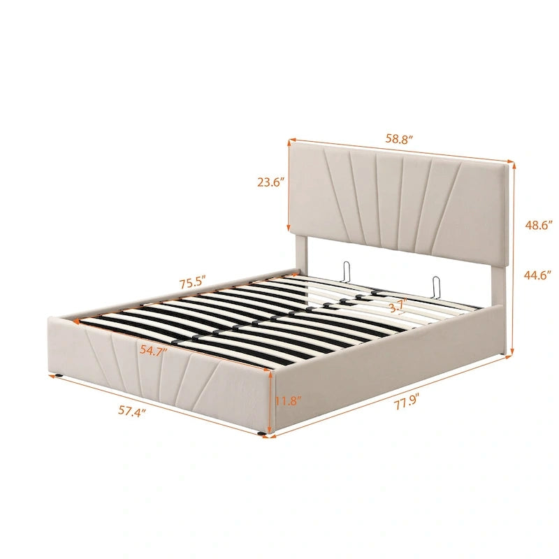 Lit plate-forme capitonné avec rangement hydraulique