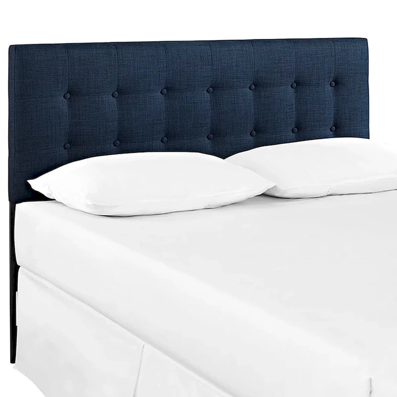 Tête de lit King Size capitonnée en tissu bleu foncé élégant