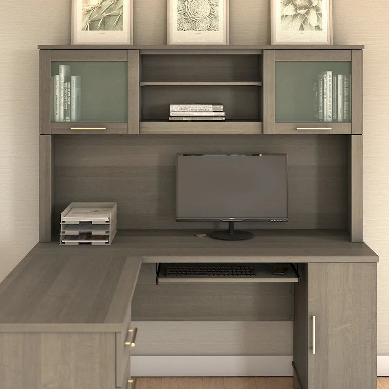 Bureau d'angle et étagère - 59,09 L x 12,50 l x 35,69 H