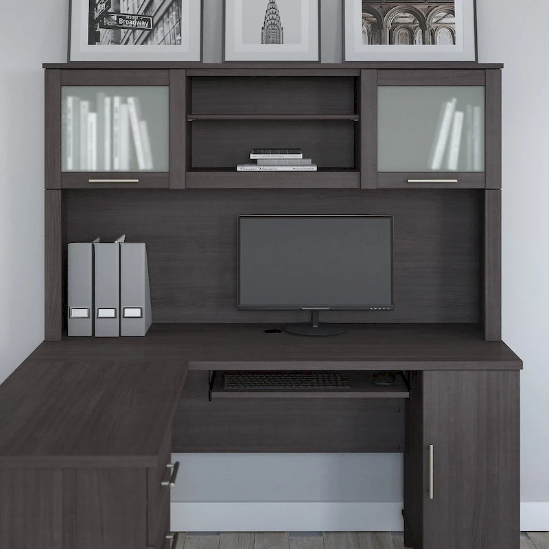 Bureau d'angle et étagère - 59,09 L x 12,50 l x 35,69 H