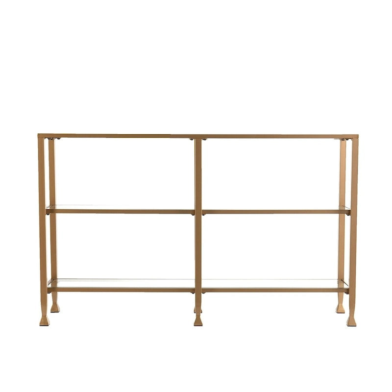 Console étroite en métal avec étagères en verre - doré