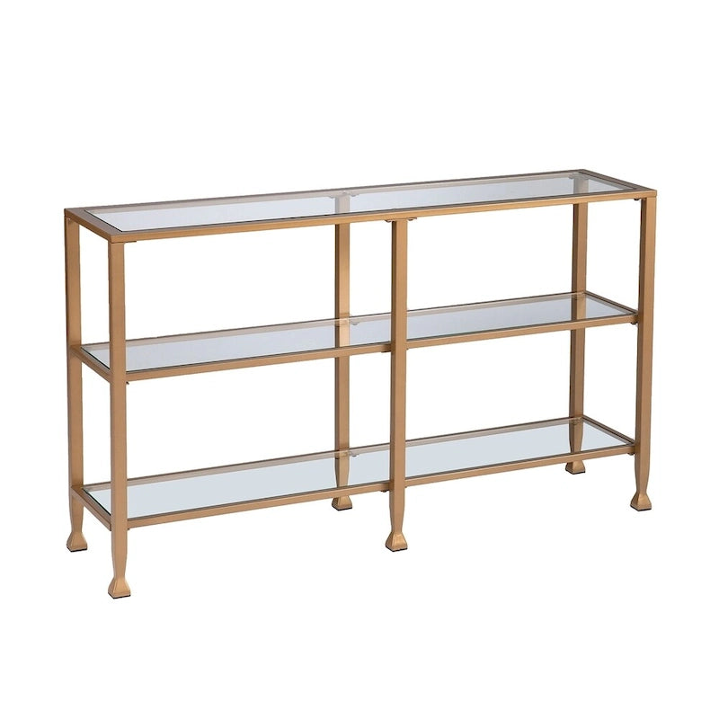 Console étroite en métal avec étagères en verre - doré