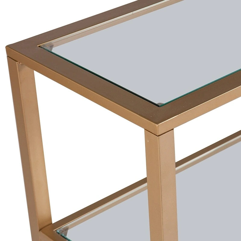Console étroite en métal avec étagères en verre - doré
