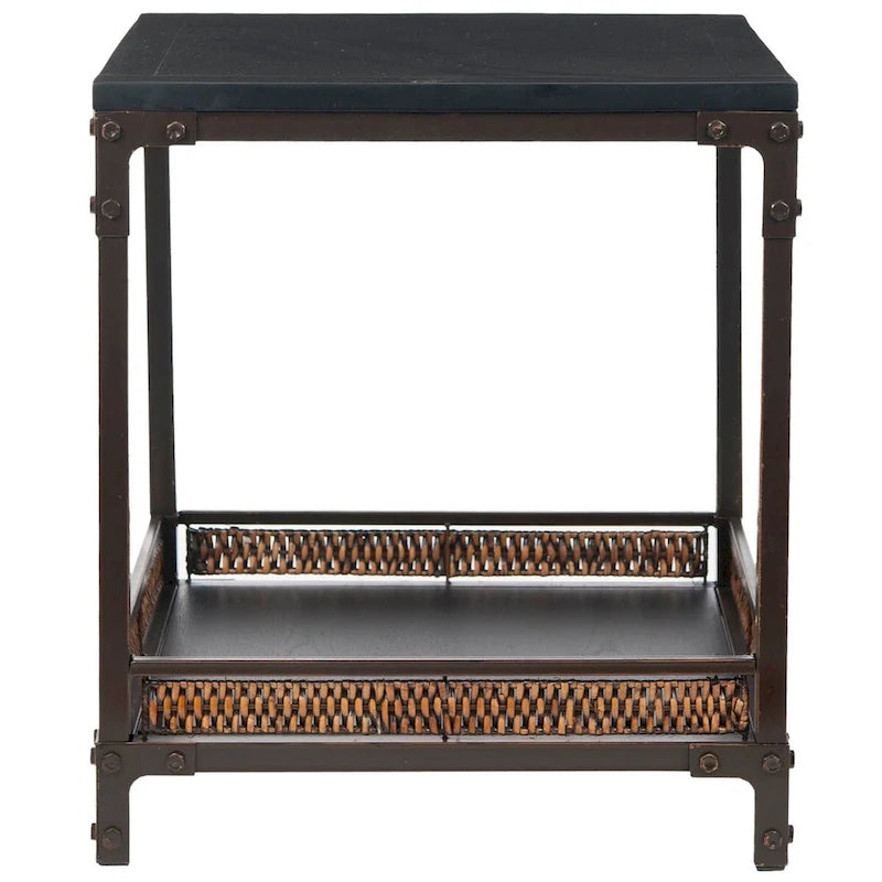 Table d'appoint en rotin avec plateau en bois — 22 x 22 x 25,2 — Largeur 22 x Profondeur 22 x Hauteur 25