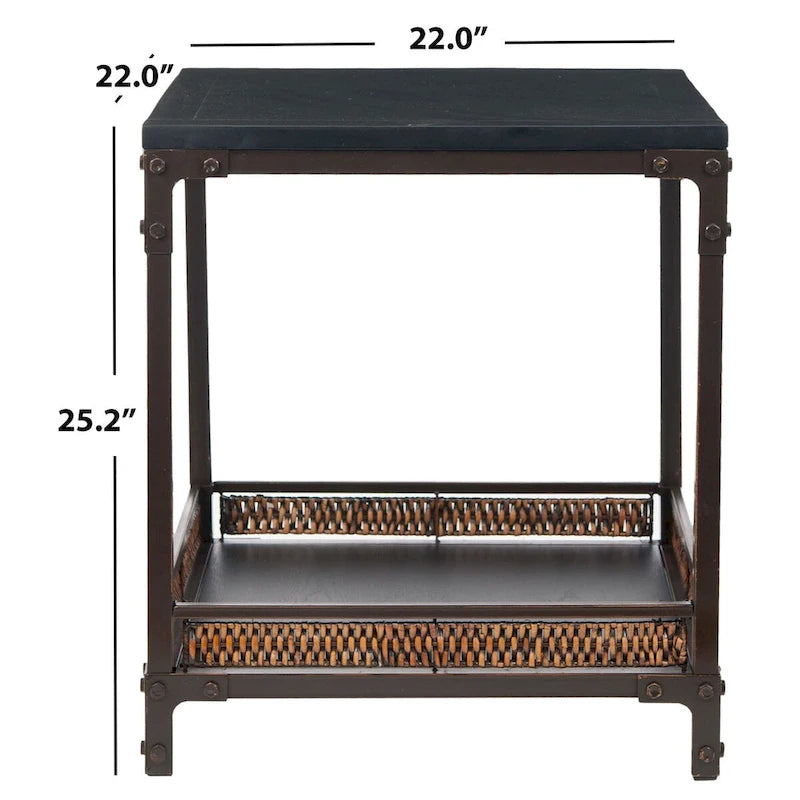 Table d'appoint en rotin avec plateau en bois — 22 x 22 x 25,2 — Largeur 22 x Profondeur 22 x Hauteur 25