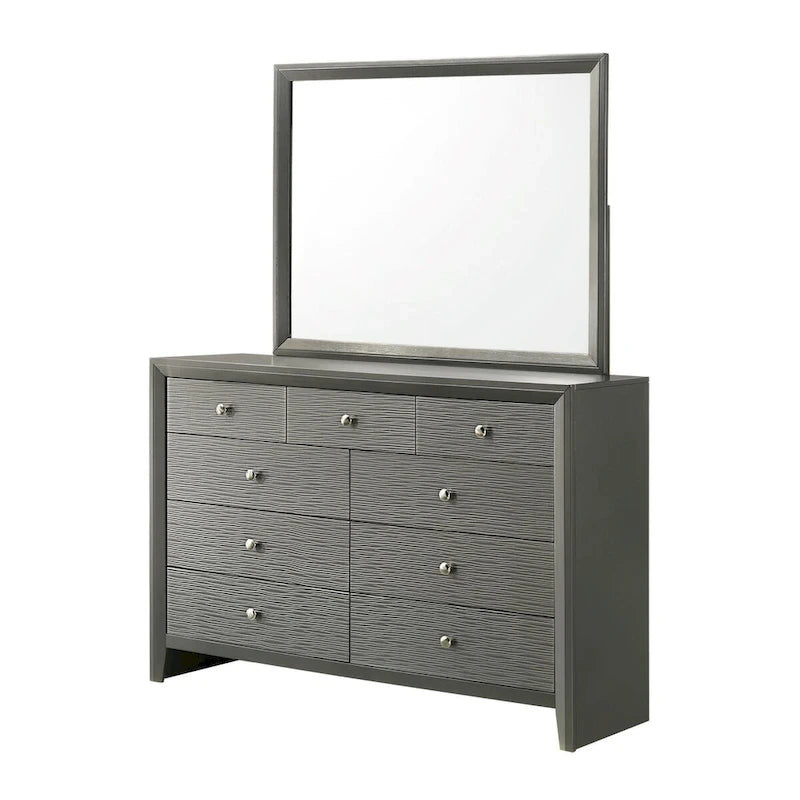 Ensemble de chambre trois pièces avec tête de lit gris acier