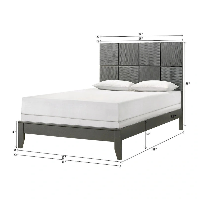 Ensemble de chambre trois pièces avec tête de lit gris acier