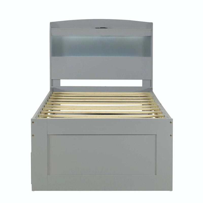 Lit plateforme XL avec tête de lit LED et lit gigogne coulissant