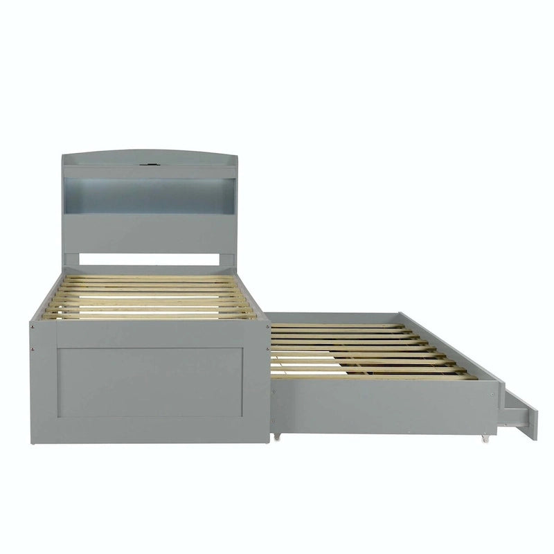 Lit plateforme XL avec tête de lit LED et lit gigogne coulissant
