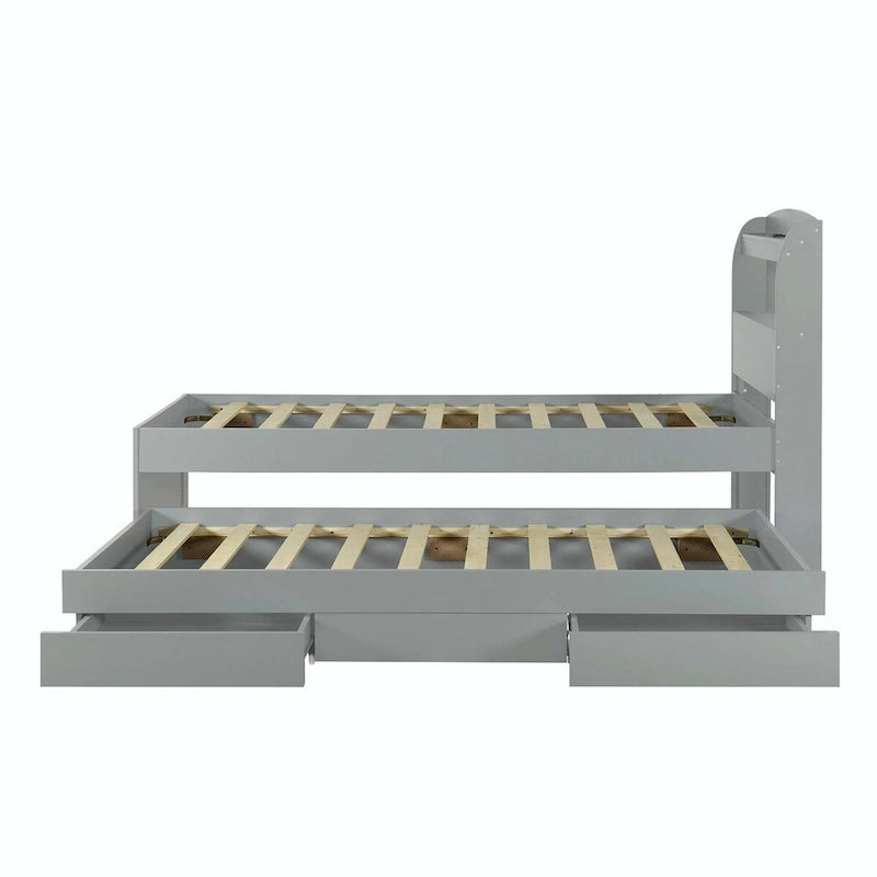 Lit plateforme XL avec tête de lit LED et lit gigogne coulissant