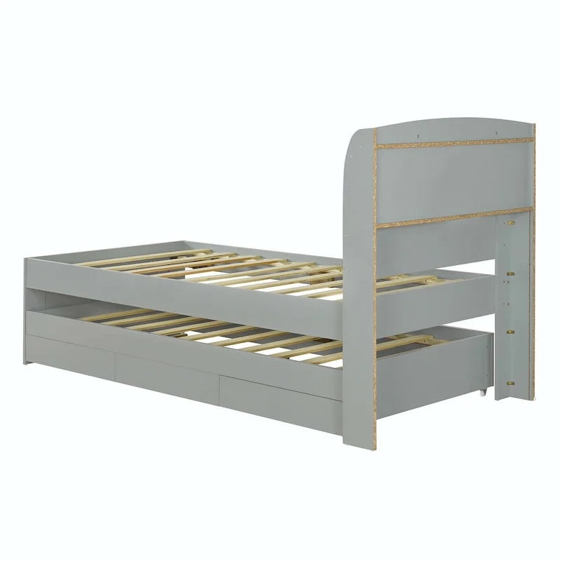 Lit plateforme XL avec tête de lit LED et lit gigogne coulissant