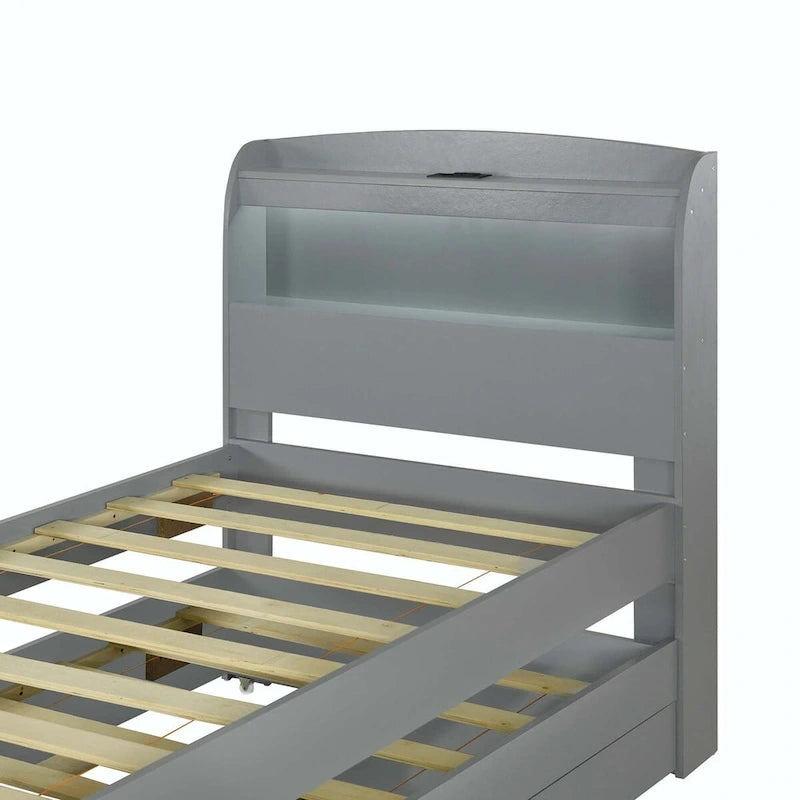 Lit plateforme XL avec tête de lit LED et lit gigogne coulissant