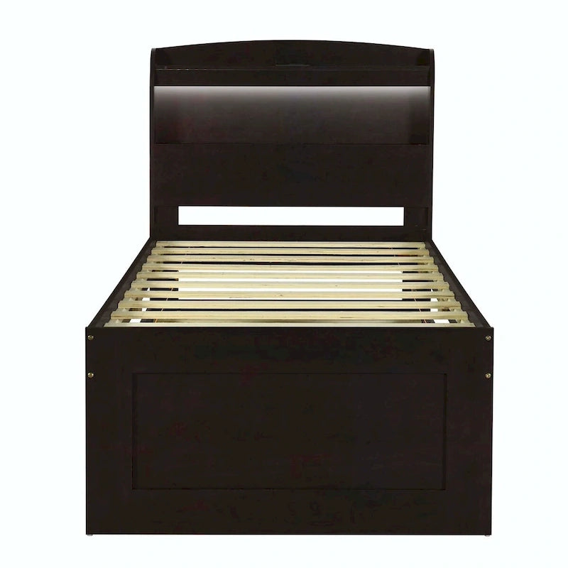 Lit plateforme XL avec tête de lit LED et lit gigogne coulissant