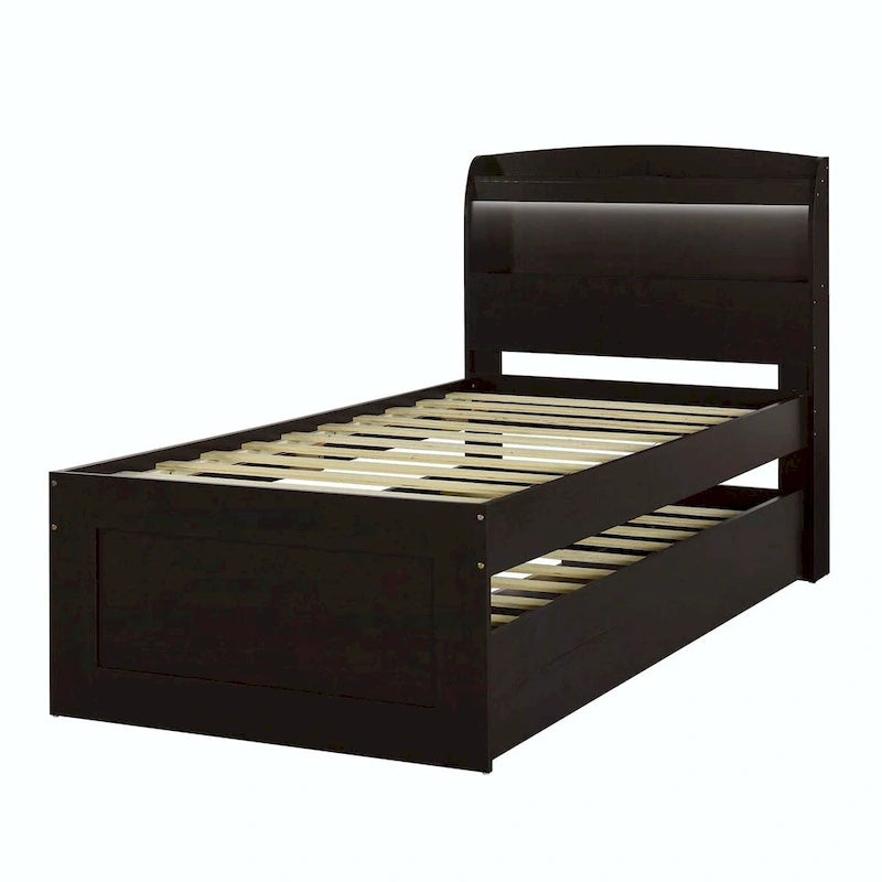 Lit plateforme XL avec tête de lit LED et lit gigogne coulissant