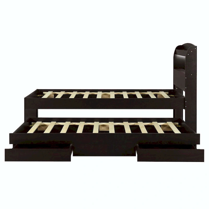 Lit plateforme XL avec tête de lit LED et lit gigogne coulissant