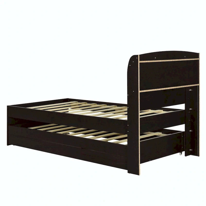 Lit plateforme XL avec tête de lit LED et lit gigogne coulissant
