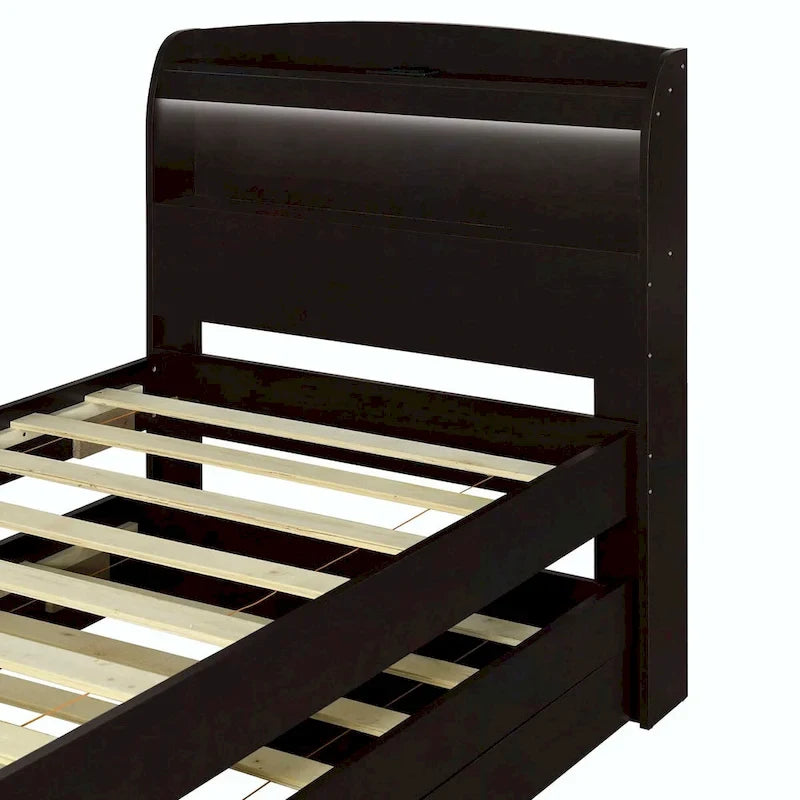 Lit plateforme XL avec tête de lit LED et lit gigogne coulissant