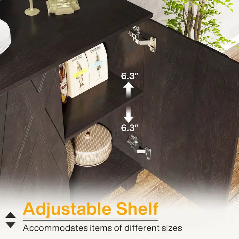 Bahut de 55 pouces, meuble de rangement en bois avec étagère réglable