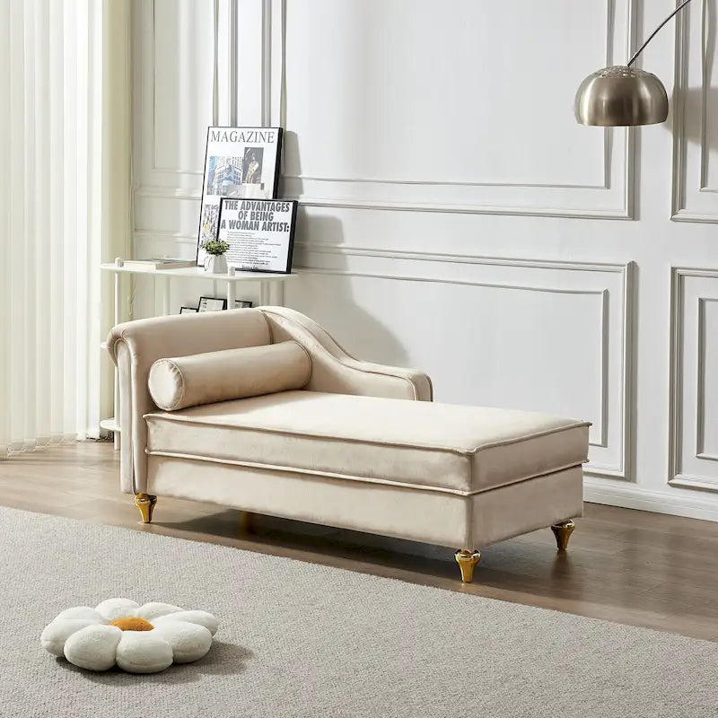 Chaise longue moderne rembourrée en velours avec rangement