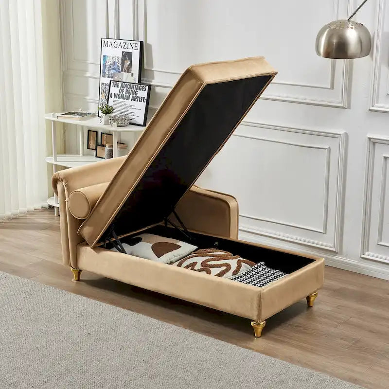 Chaise longue moderne rembourrée en velours avec rangement